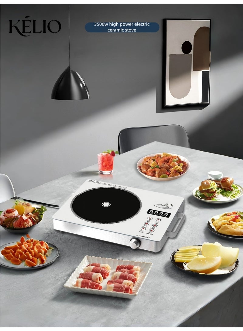 كيليو KELIO 3500W موقد السيراميك الكهربائي ، موقد سطح المقابل متعدد الوظائف مع التحكم باللمس والمقبض ، متوافق مع جميع أدوات الطبخ ، للقلي ، والغلي ، والخبز ، والخلط - القلي - Image 2